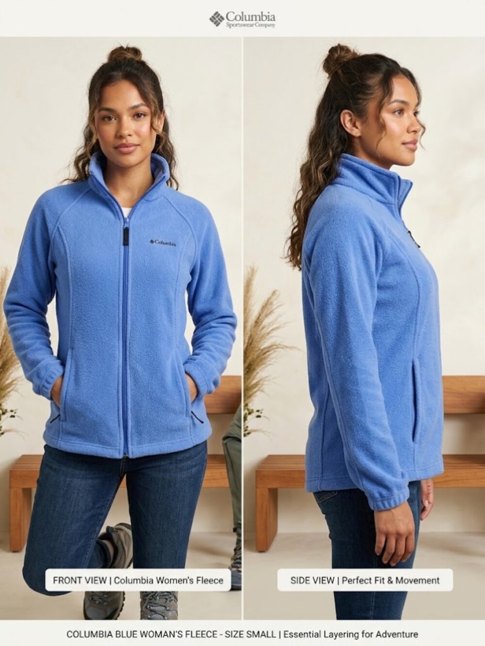 Columbia Blue Women's Fleece Full-Zip Jacket Lightweight Outdoor Layer Sz Small